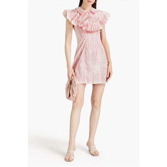 Sindiso Khumalo NWT Pink Ruffled Silk Mini Dress Size UK 10/US 6 - Picture 2 of 12